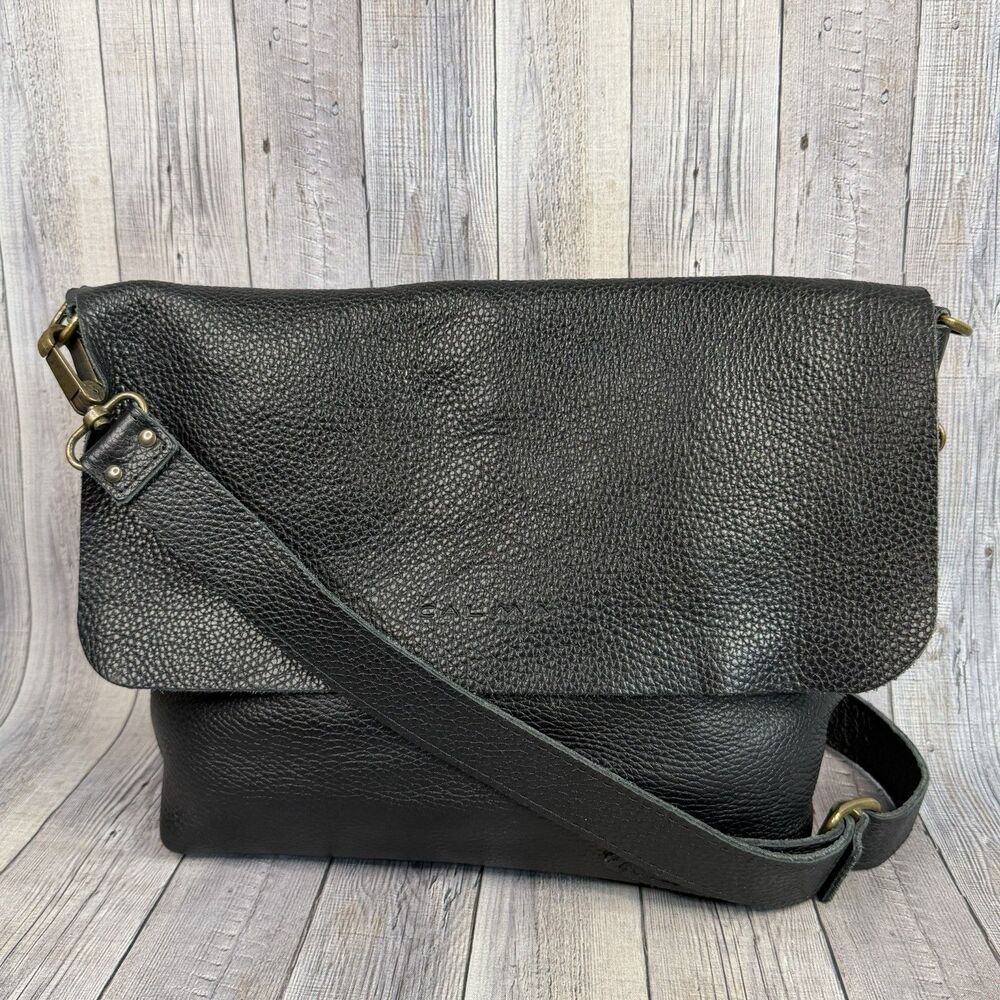 CALMA 11600 Leather Handmade Spain Crossbody Satchel Messenger Book Bag Black
